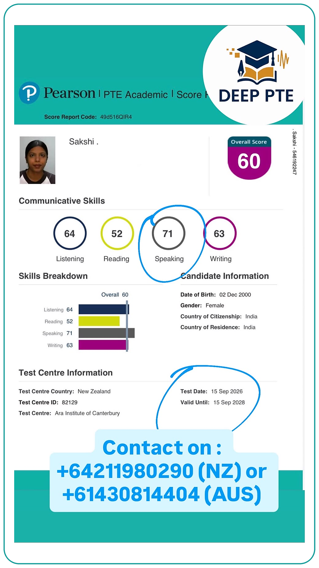 Student Result of Deep PTE