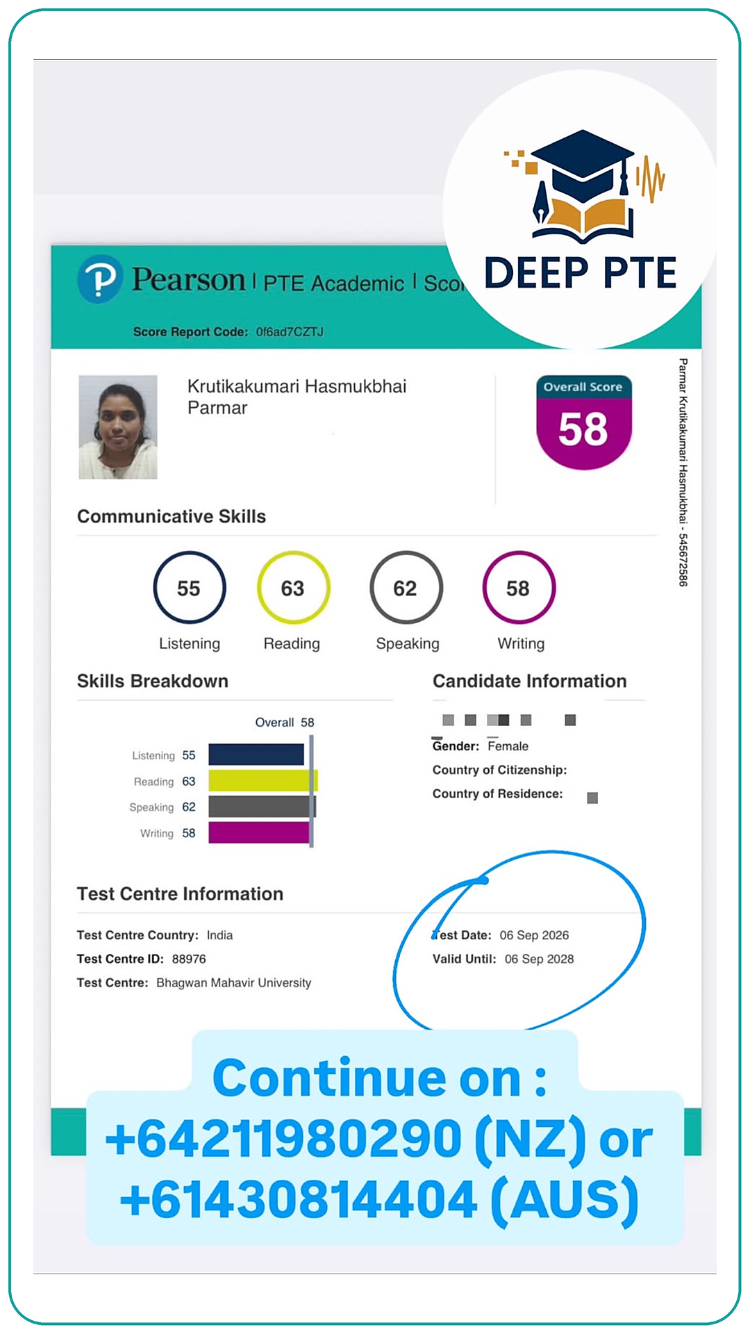 Student Result of Deep PTE