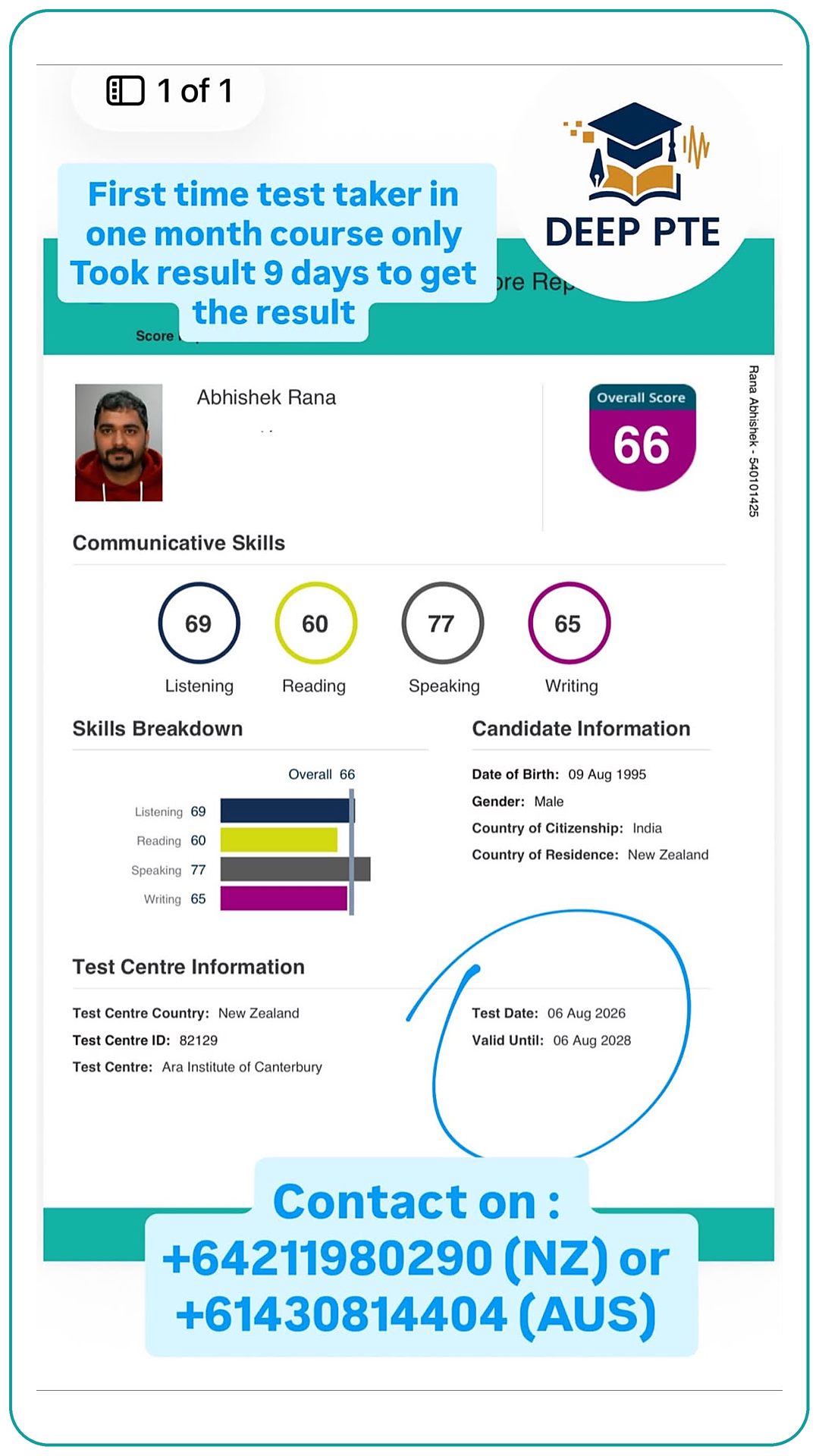 Student Result of Deep PTE