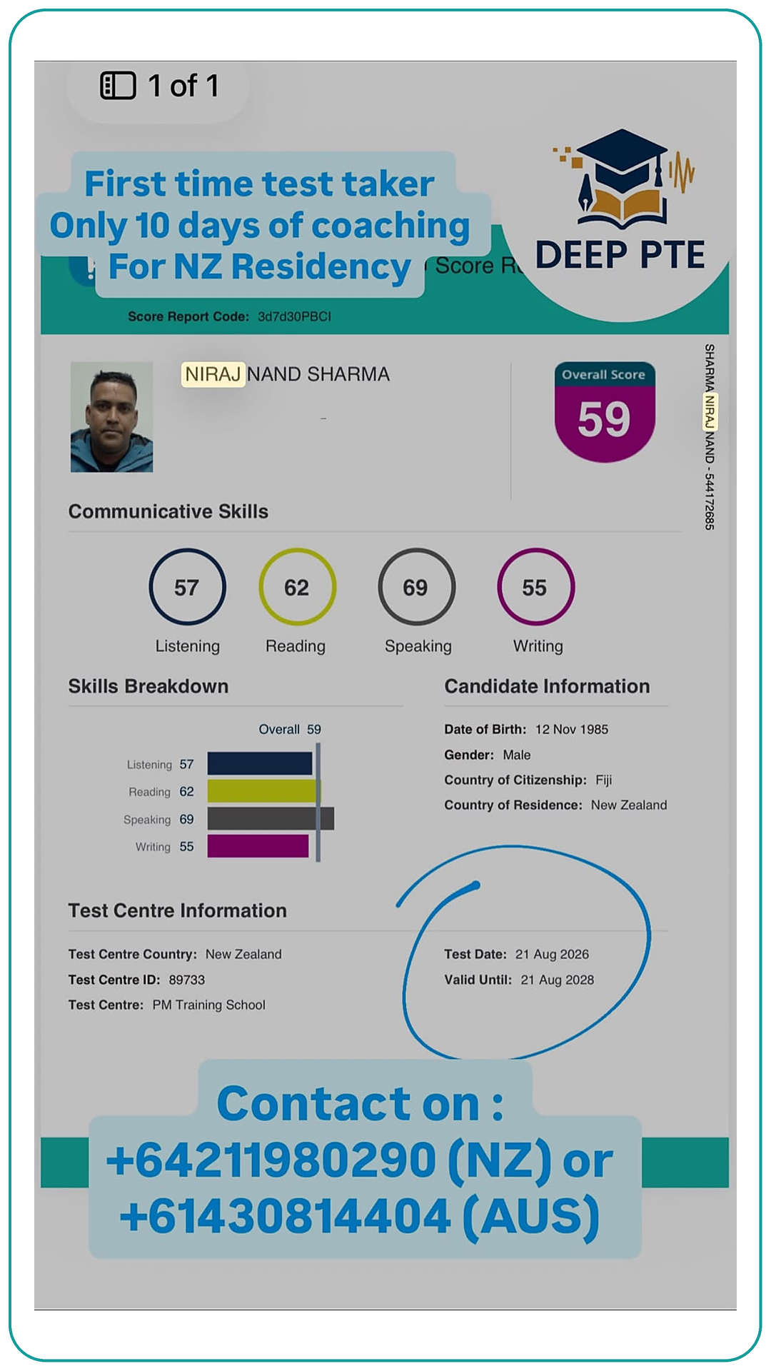 Student Result of Deep PTE
